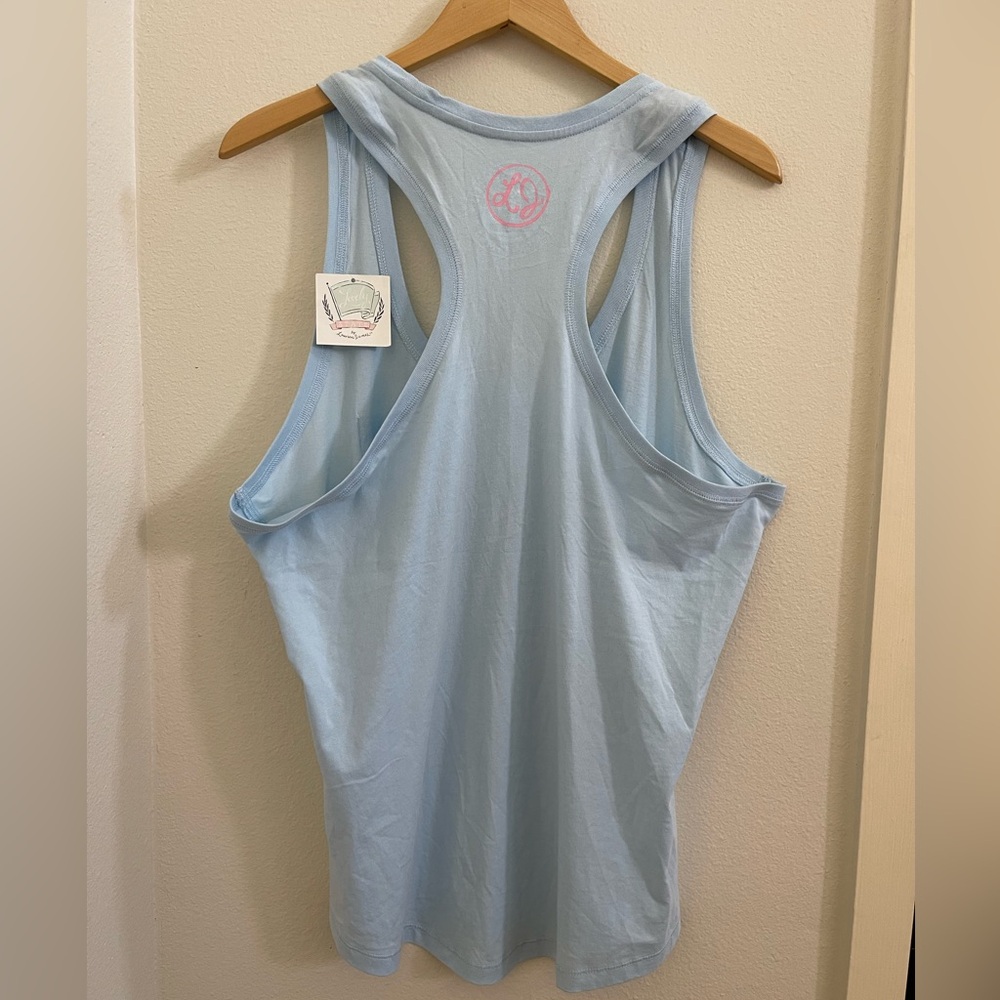 Lauren James Racer Back Logo Tank Top in Light Blue Size Medium NWT